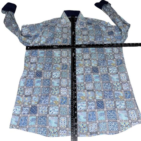axxess mens large abstract blue long sleeves reversible cuff cotton button shirt - Picture 4 of 9